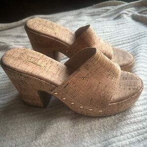 Women Cork Chunky Heel Shoes